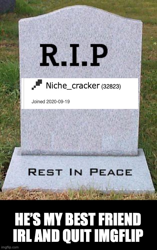 I also never will get to see him irl, I have his number but... | HE’S MY BEST FRIEND IRL AND QUIT IMGFLIP | image tagged in rip headstone | made w/ Imgflip meme maker