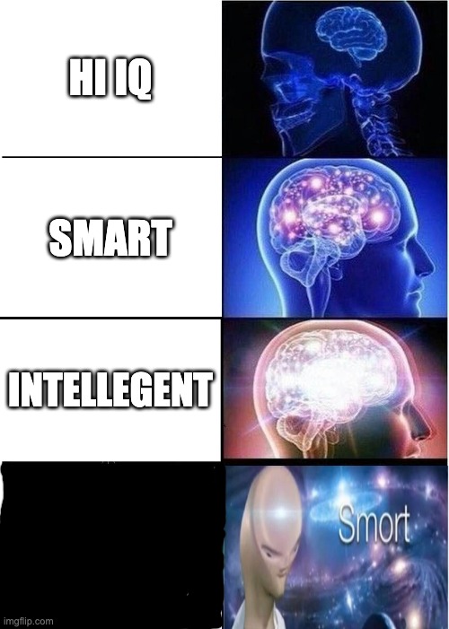 smort | HI IQ; SMART; INTELLEGENT | image tagged in memes,expanding brain | made w/ Imgflip meme maker