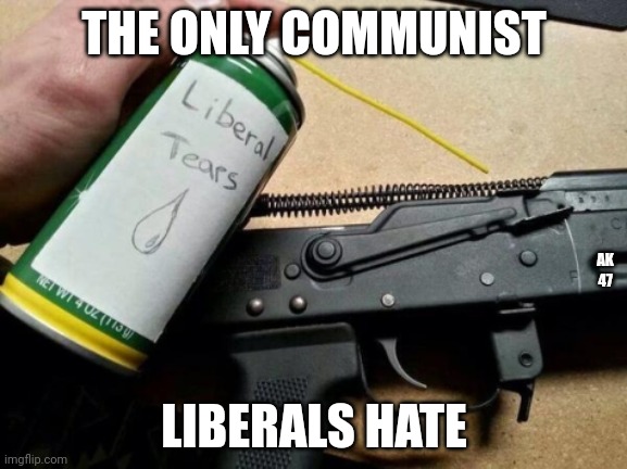 and the only one I like! | THE ONLY COMMUNIST; AK 47; LIBERALS HATE | image tagged in liberal tears for my ak-47 | made w/ Imgflip meme maker
