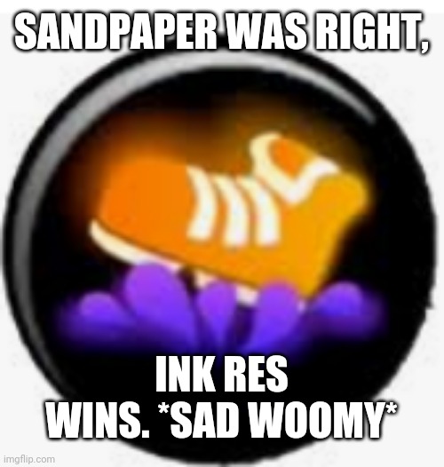 Intensify action is such a good chunk tho | SANDPAPER WAS RIGHT, INK RES WINS. *SAD WOOMY* | image tagged in splatoon | made w/ Imgflip meme maker