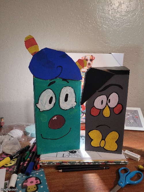 Cardboard howdy and frank I made | image tagged in welcome home | made w/ Imgflip meme maker