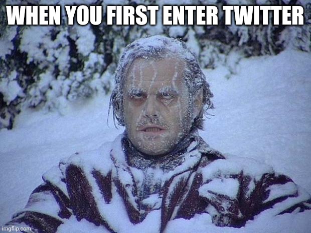 This requires advanced thinking | WHEN YOU FIRST ENTER TWITTER | image tagged in memes,jack nicholson the shining snow | made w/ Imgflip meme maker