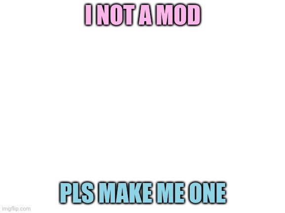 Blank White Template | I NOT A MOD; PLS MAKE ME ONE | image tagged in blank white template | made w/ Imgflip meme maker