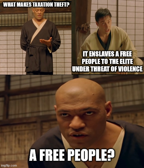 Do you think that's freedom? | WHAT MAKES TAXATION THEFT? IT ENSLAVES A FREE PEOPLE TO THE ELITE UNDER THREAT OF VIOLENCE; A FREE PEOPLE? | image tagged in freedom | made w/ Imgflip meme maker