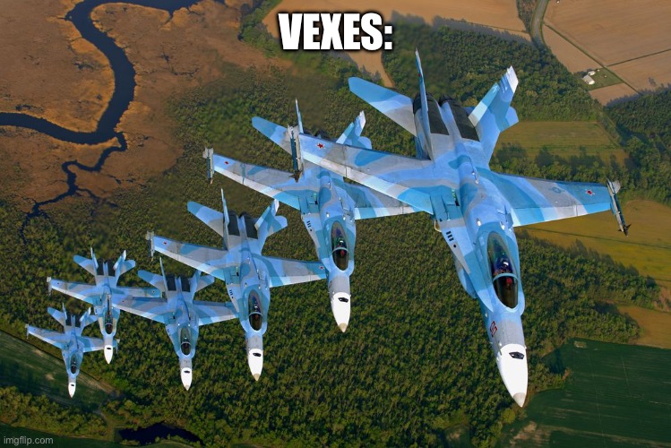 MIG-29 formation | VEXES: | image tagged in mig-29 formation | made w/ Imgflip meme maker