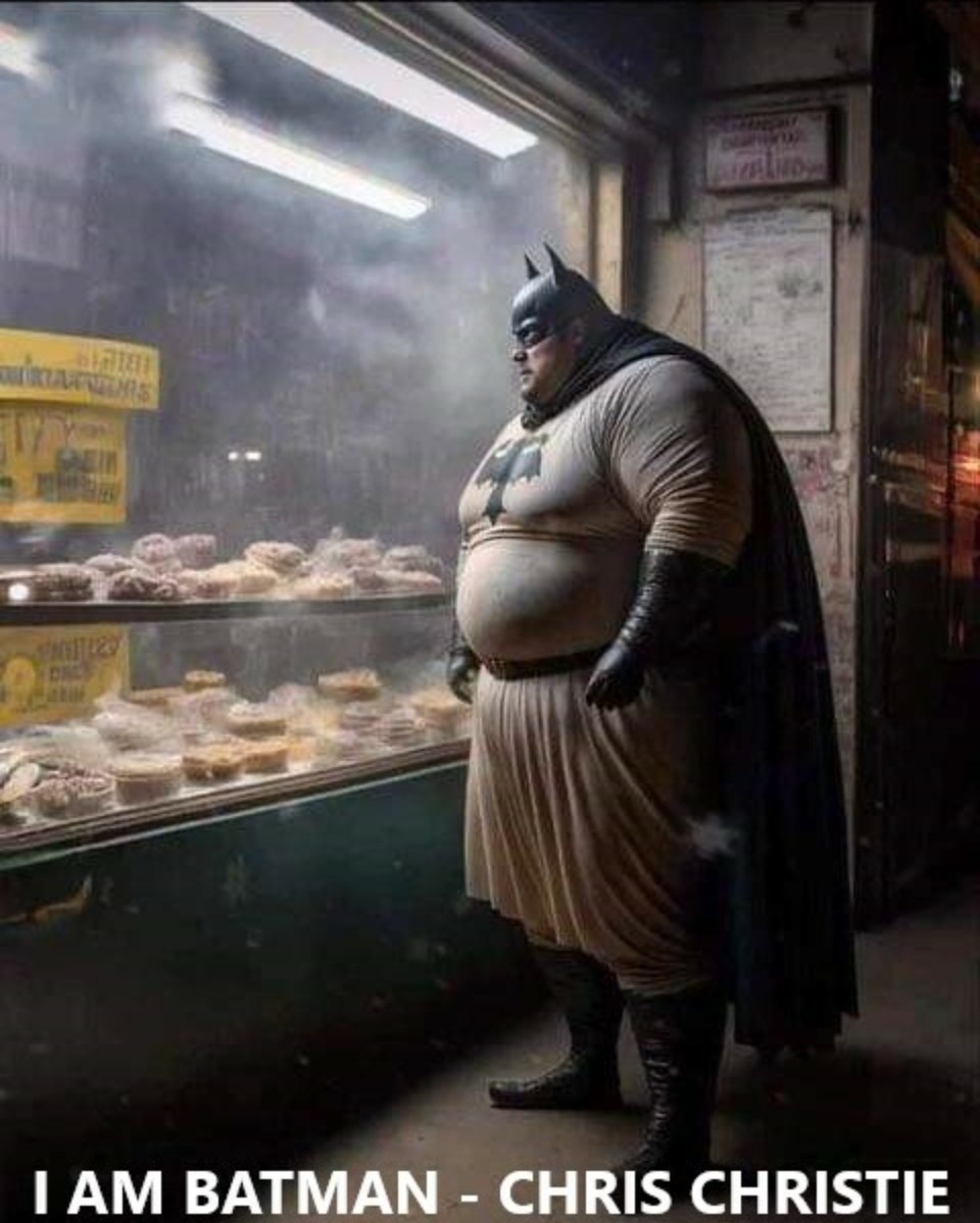 I am Batman - Chris Christie | image tagged in batman,chris christie,fat man meme,sitting fat batman,fat kid walks into mcdonalds,fat kid eating candy | made w/ Imgflip meme maker