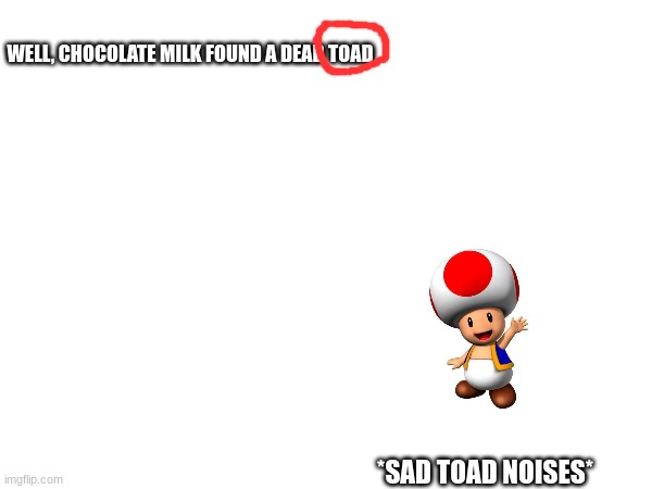 did bingo heeler mention "toad"?! | WELL, CHOCOLATE MILK FOUND A DEAD TOAD; *SAD TOAD NOISES* | image tagged in bluey,super mario,mario,super mario bros | made w/ Imgflip meme maker
