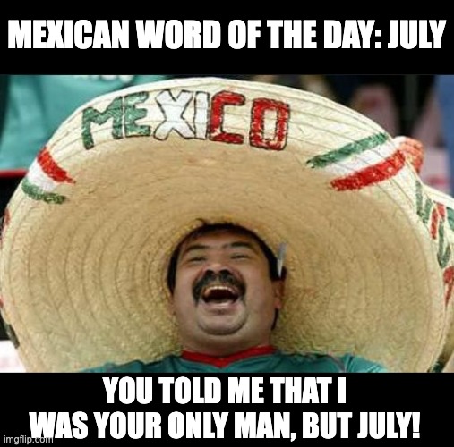 July | MEXICAN WORD OF THE DAY: JULY; YOU TOLD ME THAT I WAS YOUR ONLY MAN, BUT JULY! | image tagged in mexican word of the day | made w/ Imgflip meme maker