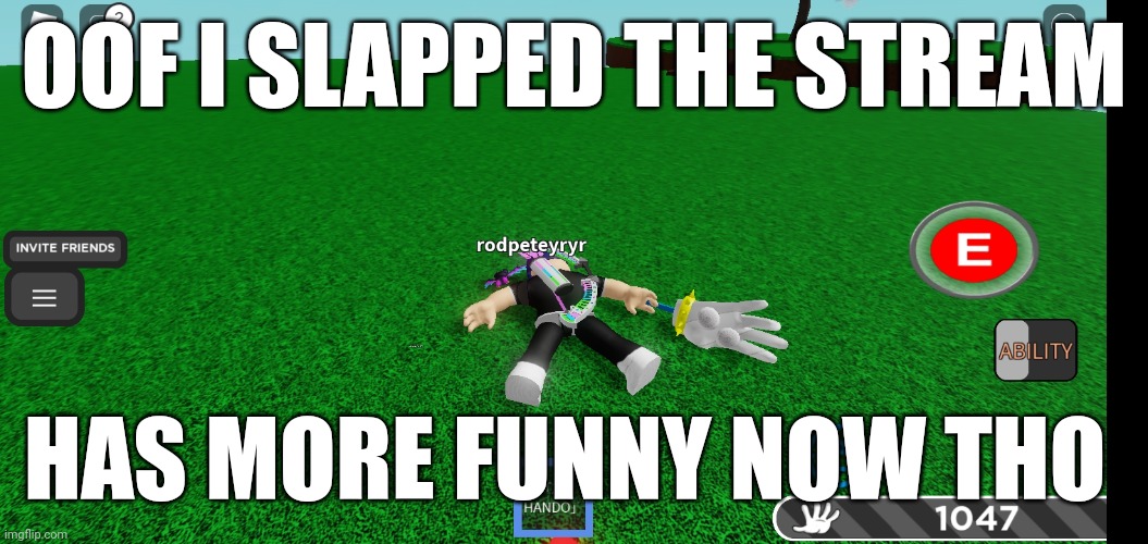 Oof I got slapped | OOF I SLAPPED THE STREAM; HAS MORE FUNNY NOW THO | image tagged in oof i got slapped | made w/ Imgflip meme maker