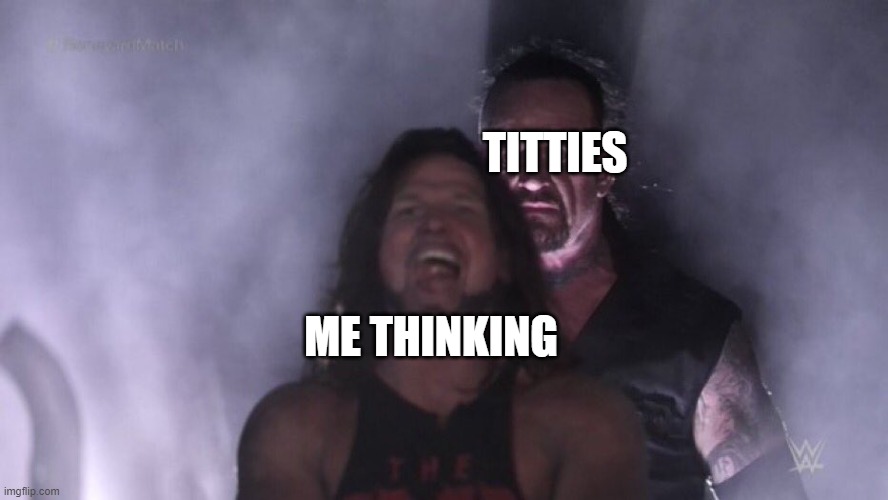 AJ Styles & Undertaker | TITTIES; ME THINKING | image tagged in aj styles undertaker | made w/ Imgflip meme maker