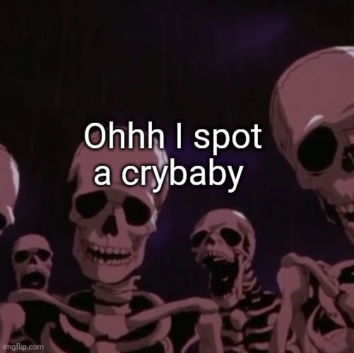 roasting skeletons | Ohhh I spot a crybaby | image tagged in roasting skeletons | made w/ Imgflip meme maker