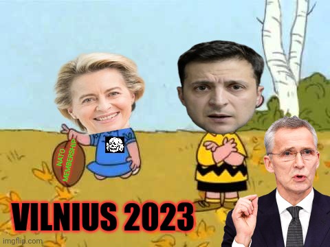 All Ukraine needs to do, is beat the Russians...then they'll be let in...almost certainly. | NATO MEMBERSHIP; VILNIUS 2023 | image tagged in nato membership,kiev regime,vilnius 2023,nato summit,charlie brown football,memes | made w/ Imgflip meme maker
