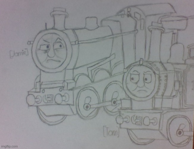 Two bros arguing about How To Make Bacon | image tagged in thomas the tank engine,drawing | made w/ Imgflip meme maker