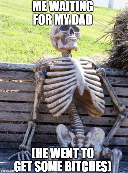 a skeleton might be nsfw | ME WAITING FOR MY DAD; (HE WENT TO GET SOME BITCHES) | image tagged in memes,waiting skeleton | made w/ Imgflip meme maker