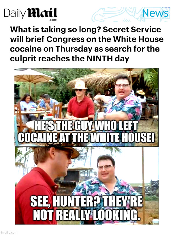 The White House Cocaine Investigation | image tagged in white house,doj,fbi,cocaine,hunter biden,see nobody cares | made w/ Imgflip meme maker