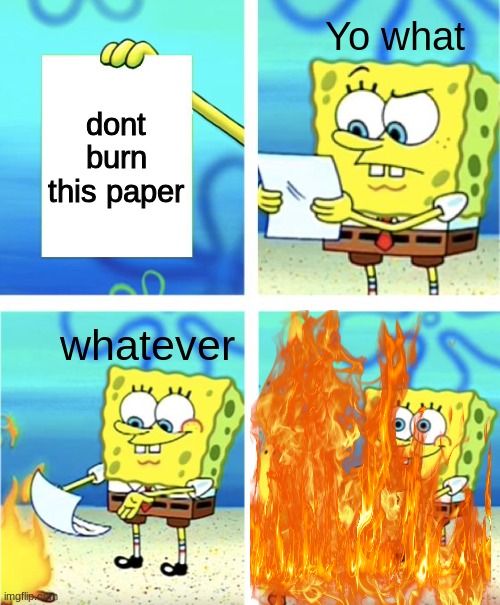 oh no! | Yo what; dont burn this paper; whatever | image tagged in ahhhhhhhhhhhhhhhhhhhhhhhh,ahhhhhhhhhhhhhhhhhhhh,somebody help me | made w/ Imgflip meme maker