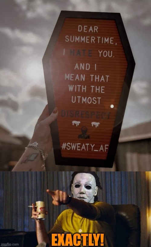 READY FOR FALL | EXACTLY! | image tagged in michael myers pointing,summer,fall,halloween,michael myers,summertime | made w/ Imgflip meme maker