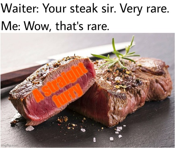 Straight Furry [Mod Note: Yeah, it do be like that, though] | A straight furry | image tagged in rare steak meme,furry | made w/ Imgflip meme maker