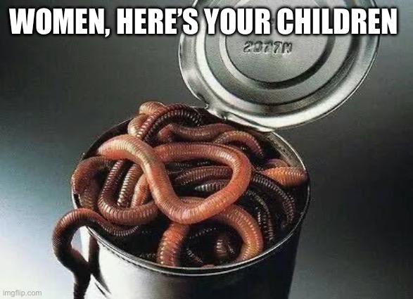 Can of Worms | WOMEN, HERE’S YOUR CHILDREN | image tagged in can of worms | made w/ Imgflip meme maker