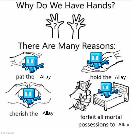 take my money, now get me more | Allay; Allay; Allay; Allay | image tagged in why do we have hands all blank | made w/ Imgflip meme maker