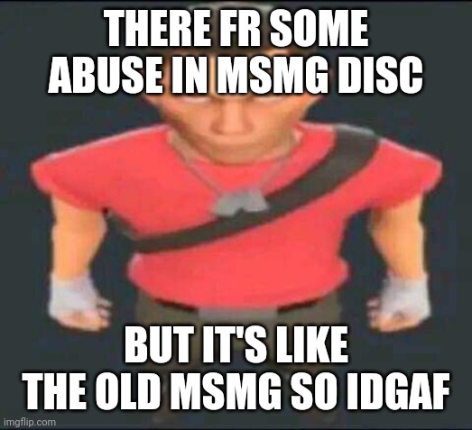 bro | THERE FR SOME ABUSE IN MSMG DISC; BUT IT'S LIKE THE OLD MSMG SO IDGAF | image tagged in bro | made w/ Imgflip meme maker