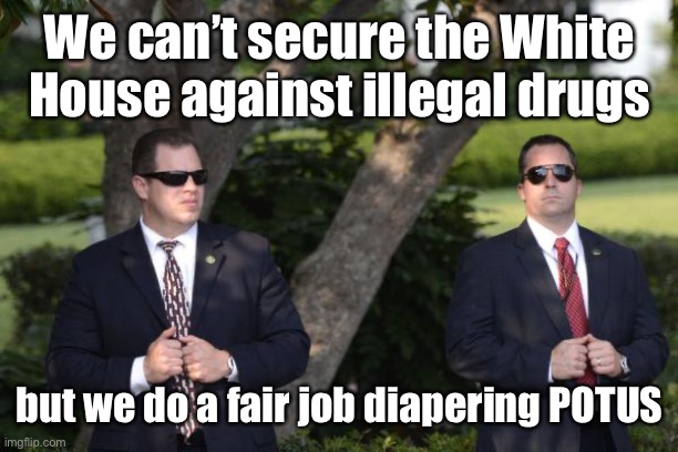 At least the Secret Service is good for something | We can’t secure the White House against illegal drugs; but we do a fair job diapering POTUS | image tagged in secret service,potus,white house,biden incontenence | made w/ Imgflip meme maker