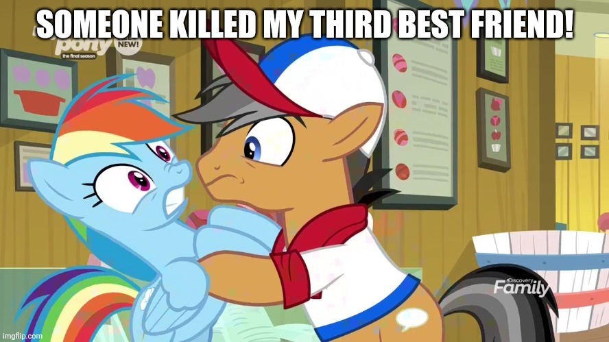 SOMEONE KILLED MY THIRD BEST FRIEND! | image tagged in quibble pants,my little pony,best friend | made w/ Imgflip meme maker