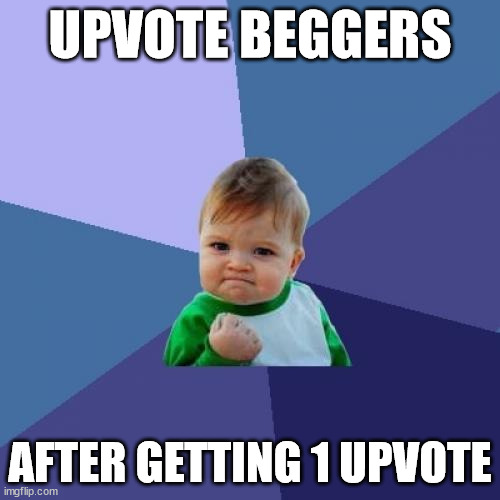 Like we don't care | UPVOTE BEGGERS; AFTER GETTING 1 UPVOTE | image tagged in memes,success kid | made w/ Imgflip meme maker
