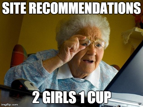 Grandma Finds The Internet Meme | SITE RECOMMENDATIONS 2 GIRLS 1 CUP | image tagged in memes,grandma finds the internet | made w/ Imgflip meme maker
