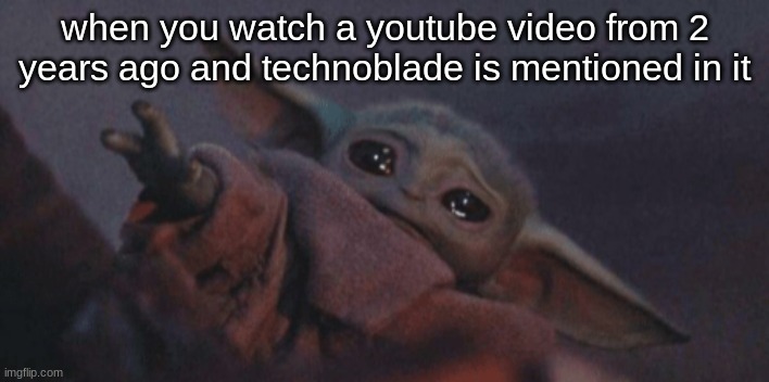 technoblade never dies | when you watch a youtube video from 2 years ago and technoblade is mentioned in it | image tagged in baby yoda cry,technoblade | made w/ Imgflip meme maker