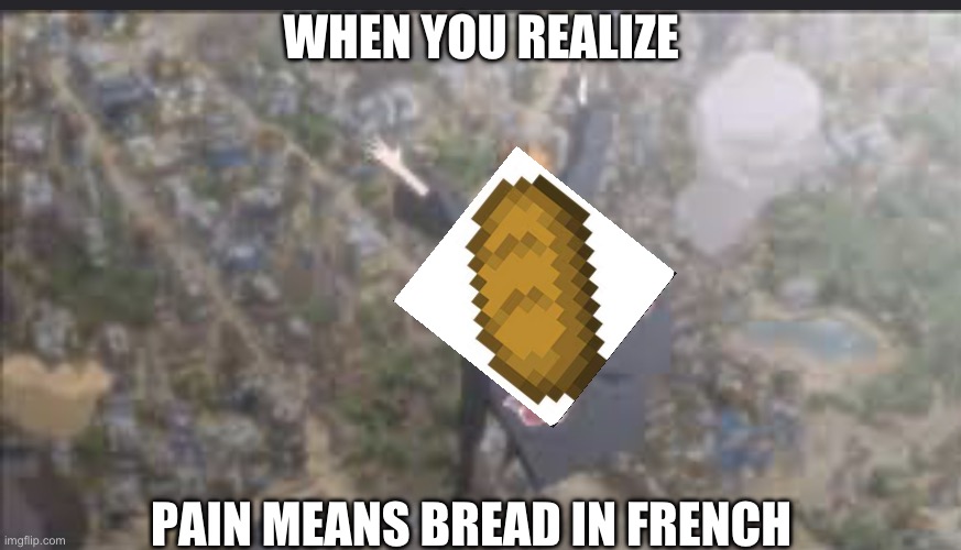 Pain destroying village | WHEN YOU REALIZE; PAIN MEANS BREAD IN FRENCH | image tagged in pain destroying village | made w/ Imgflip meme maker