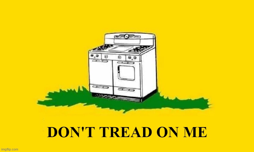 FREE YOUR KITCHENS | DON'T TREAD ON ME | image tagged in vince vance,natural gas,gas stove,don't tread on me,memes,patriotism | made w/ Imgflip meme maker