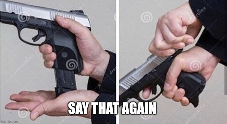 Loading gun | SAY THAT AGAIN | image tagged in loading gun | made w/ Imgflip meme maker