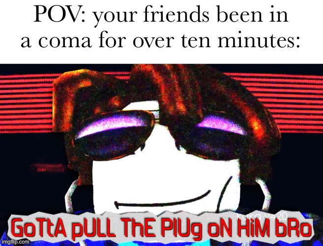 Gotta pull the plug man | POV: your friends been in a coma for over ten minutes: | image tagged in puns | made w/ Imgflip meme maker