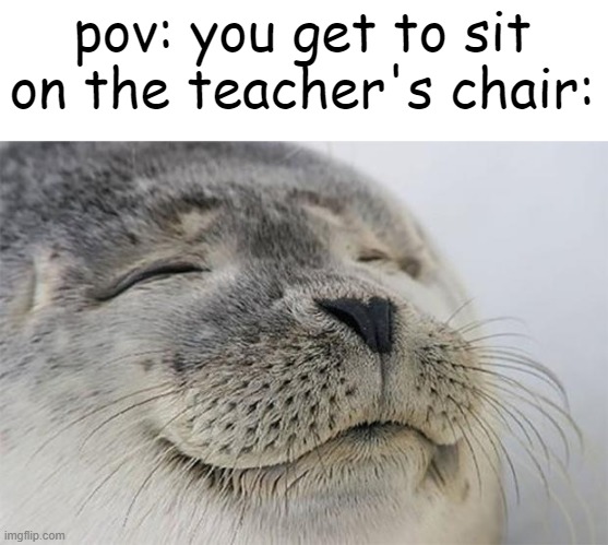 I'm the new king of the world. | pov: you get to sit on the teacher's chair: | image tagged in memes,satisfied seal,school,funny,teacher | made w/ Imgflip meme maker
