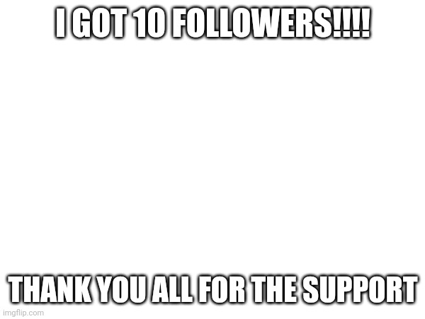 I GOT 10 FOLLOWERS | I GOT 10 FOLLOWERS!!!! THANK YOU ALL FOR THE SUPPORT | image tagged in followers,thank you,imgflip | made w/ Imgflip meme maker