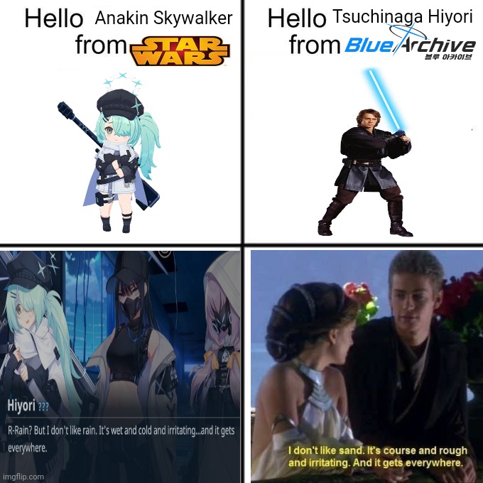 hello person from | Anakin Skywalker; Tsuchinaga Hiyori | image tagged in hello person from | made w/ Imgflip meme maker