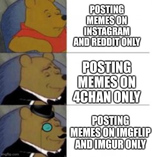 Pooh Bear | POSTING MEMES ON INSTAGRAM AND REDDIT ONLY; POSTING MEMES ON 4CHAN ONLY; POSTING MEMES ON IMGFLIP AND IMGUR ONLY | image tagged in pooh bear | made w/ Imgflip meme maker