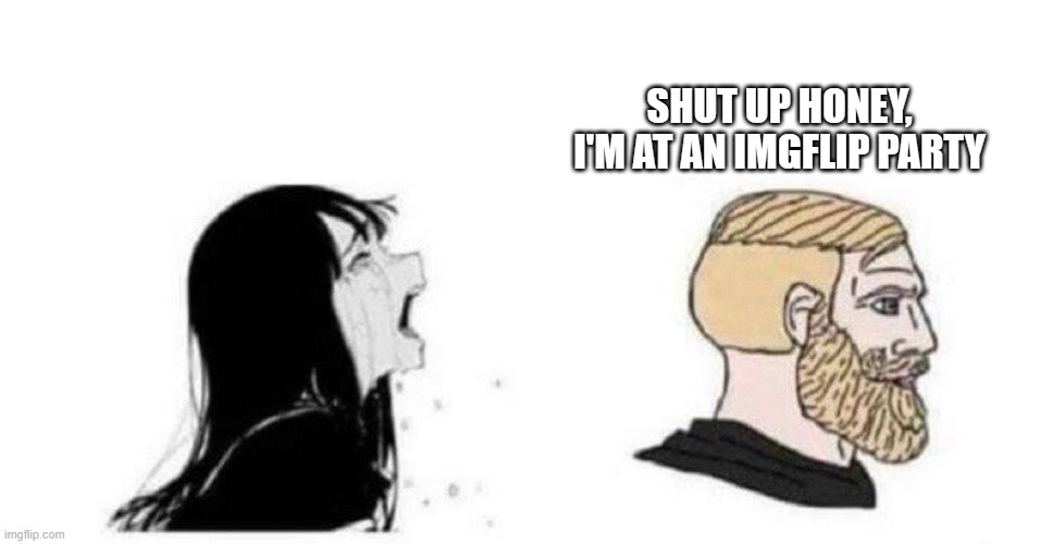 Crying anime girl with blonde | SHUT UP HONEY, I'M AT AN IMGFLIP PARTY | image tagged in crying anime girl with blonde | made w/ Imgflip meme maker