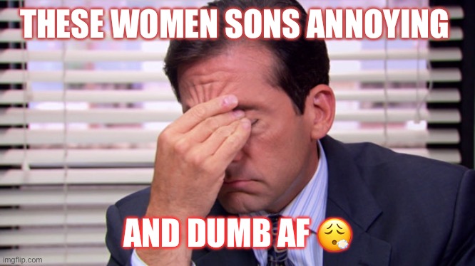 Office dumb boys | THESE WOMEN SONS ANNOYING; AND DUMB AF 😮‍💨 | image tagged in annoying | made w/ Imgflip meme maker