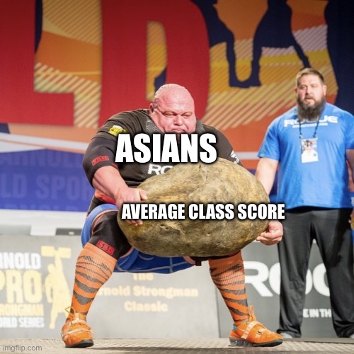 Strong man lifting meme | ASIANS; AVERAGE CLASS SCORE | image tagged in strong man lifting meme | made w/ Imgflip meme maker