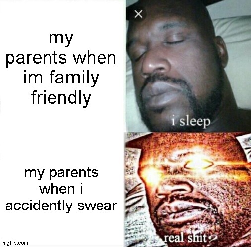 family memes | my parents when im family friendly; my parents when i accidently swear | image tagged in memes,sleeping shaq | made w/ Imgflip meme maker