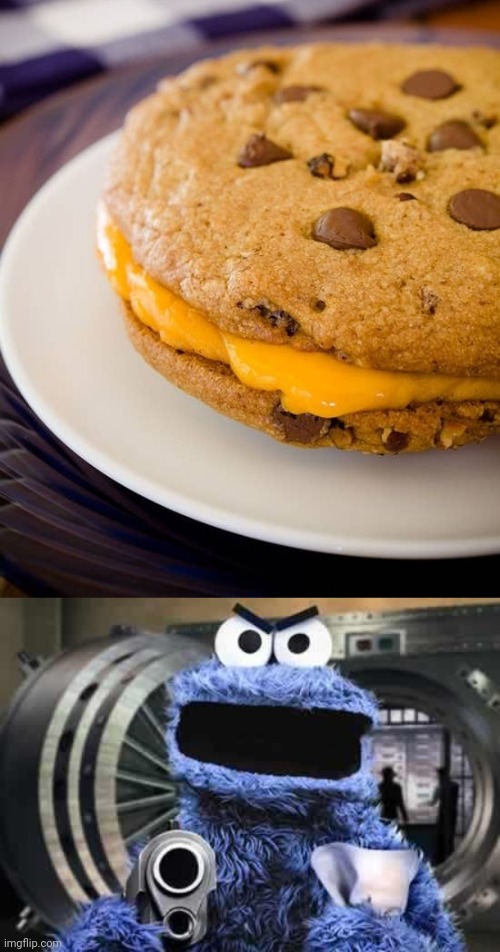 A part of me wants to eat it tho | image tagged in cookie monster,grilled cheese,chocolate chip cookies,cookies,cursed image,memes | made w/ Imgflip meme maker