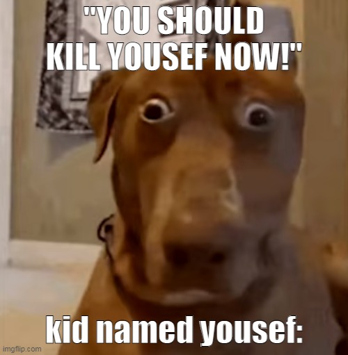 im bored okay | "YOU SHOULD KILL YOUSEF NOW!"; kid named yousef: | made w/ Imgflip meme maker