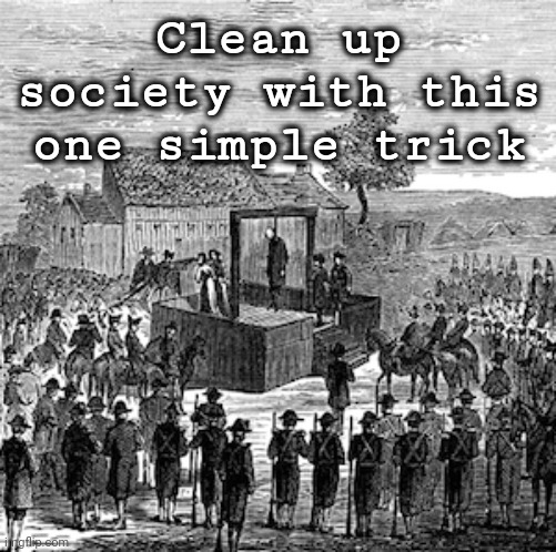 Bring back public executions. | Clean up society with this one simple trick | image tagged in memes | made w/ Imgflip meme maker