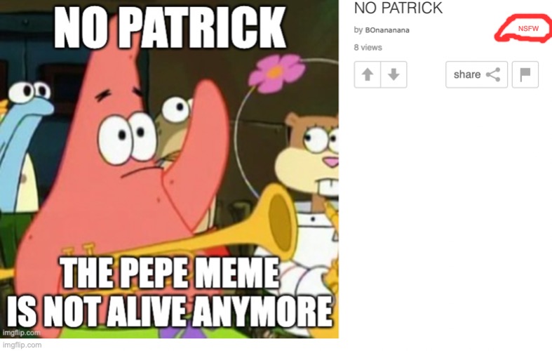 Why is it marked NSFW? | image tagged in pepe the frog,no patrick | made w/ Imgflip meme maker