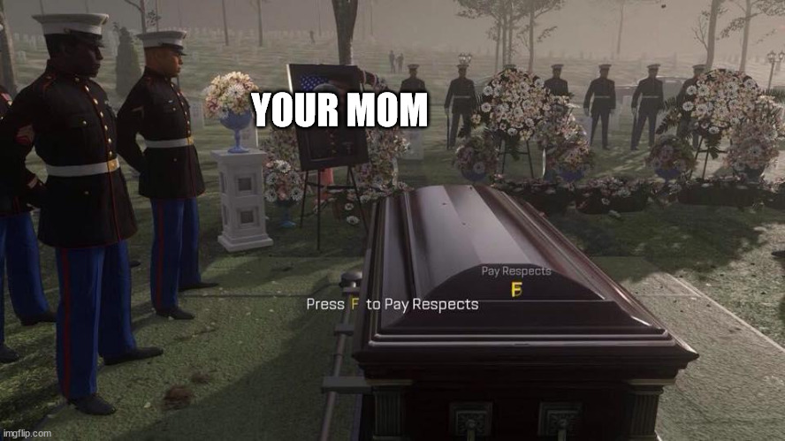 Press F to Pay Respects | YOUR MOM | image tagged in press f to pay respects | made w/ Imgflip meme maker
