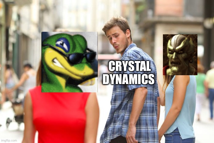 Distracted Boyfriend Meme | CRYSTAL DYNAMICS | image tagged in memes,distracted boyfriend | made w/ Imgflip meme maker