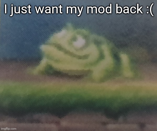 Frogoon | I just want my mod back :( | image tagged in frogoon | made w/ Imgflip meme maker