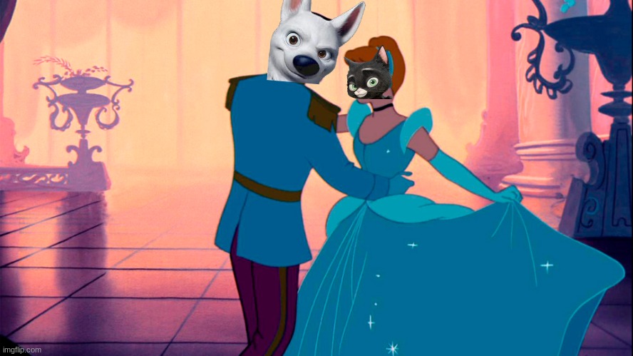 bolttens dancing (redo) | image tagged in cinderella and the prince,disney,cats,dogs,married couple,romance | made w/ Imgflip meme maker